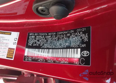 2022 Toyota Corolla Le from USA, damaged, VIN JTDEPMAE4NJ206314